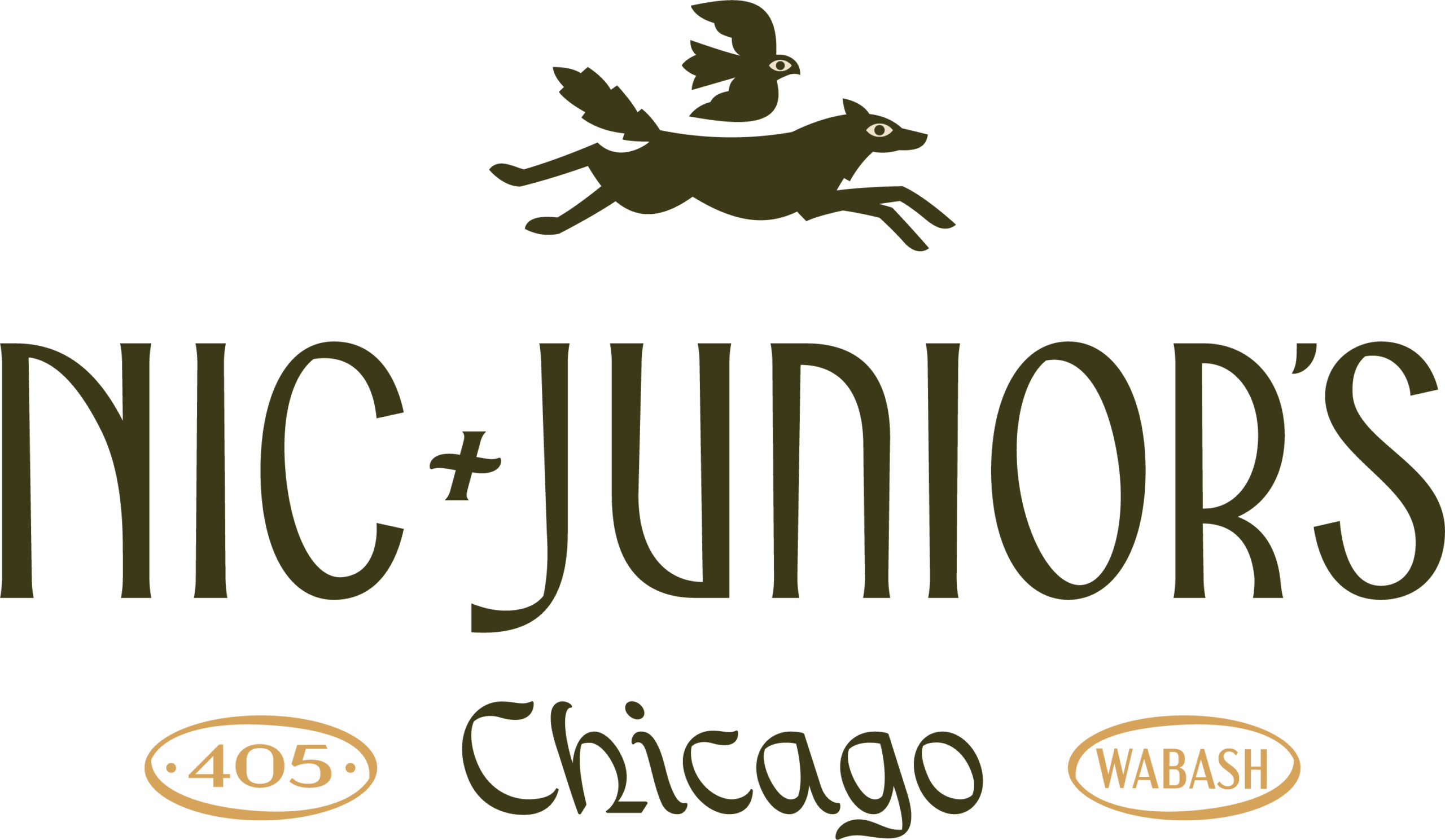 Nic + Junior’s logo featuring a flying fox and bird illustration with 405 Wabash Chicago text